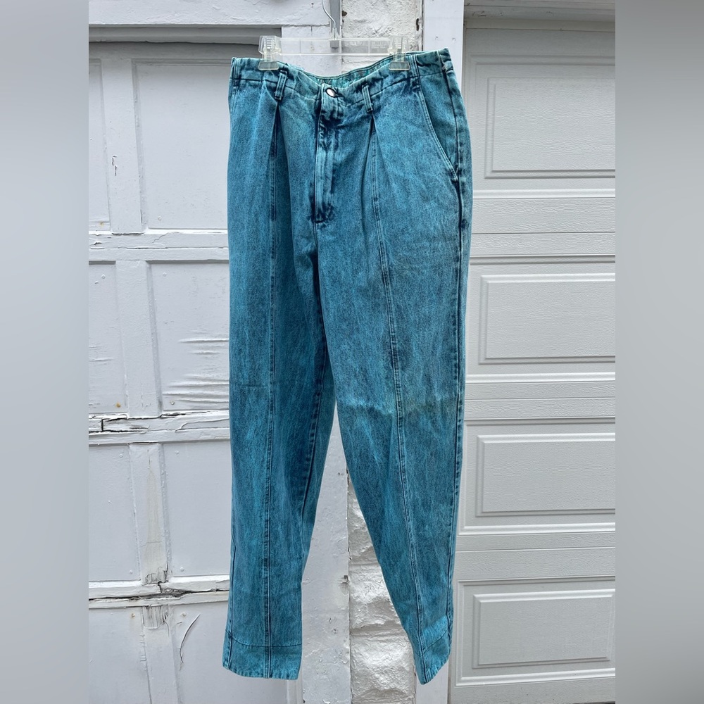 Vintage 80s 90s high wasted unisex Acid Stone Washed Jeans with Aztec Trim 34L